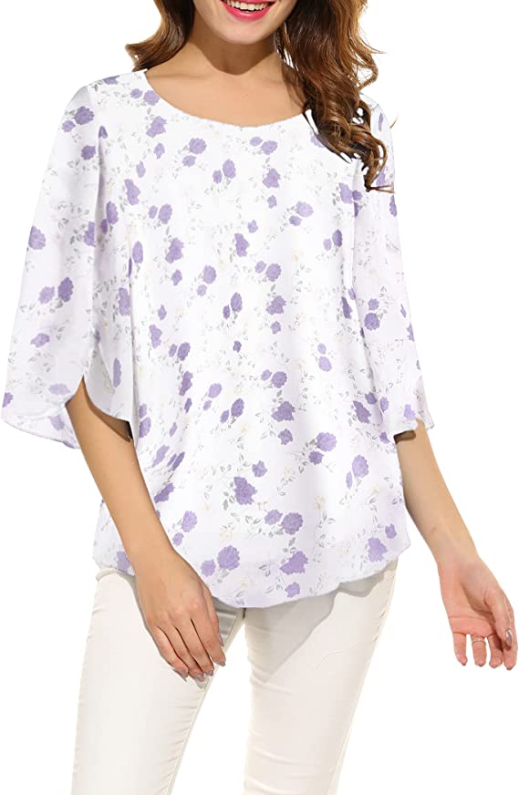 Blusa feminina casual decote canoa manga solta chiffon tops