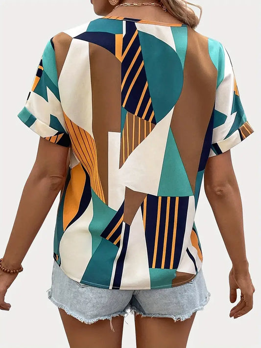 Blusa com decote em V com estampa abstrata