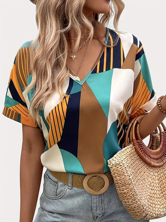 Blusa com decote em V com estampa abstrata