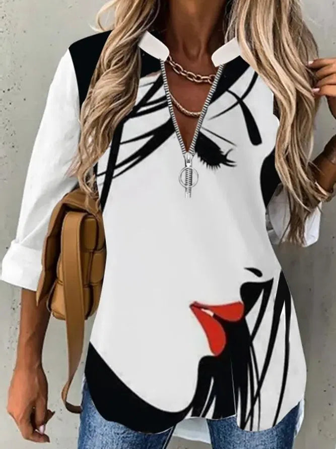 Blusa solta com decote em V abstrata