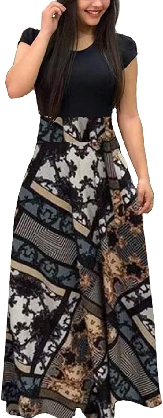 Vestidos Max de gola redonda estampa floral túnica casual