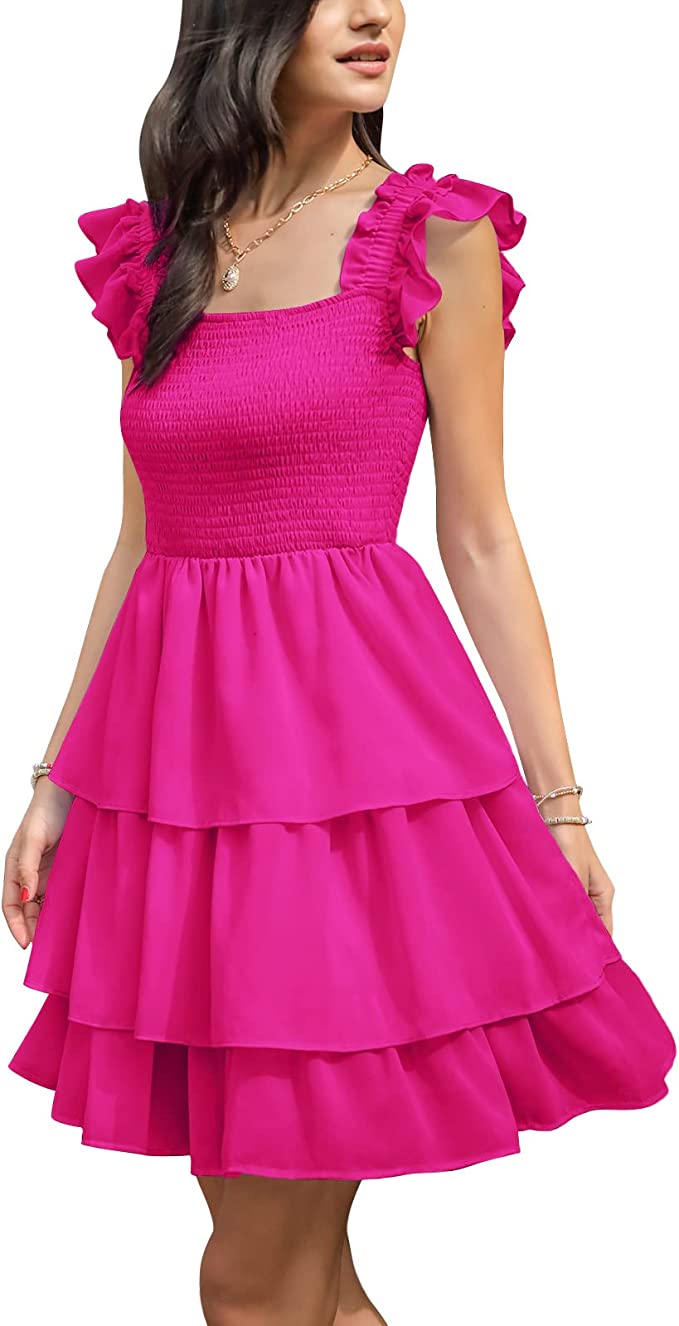 Vestido Feminino Decote Quadrado Sem Mangas com Babado Cintura Alta