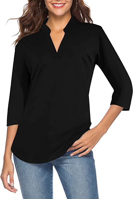 Blusa túnica feminina casual manga com decote em V camisa solta