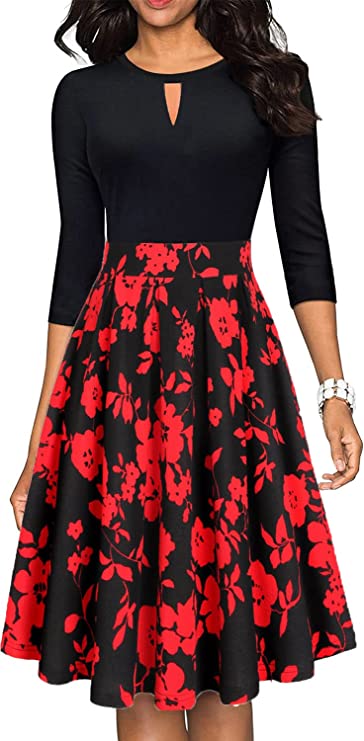 Vestido de festa casual feminino vintage floral patchwork swing com bolsos