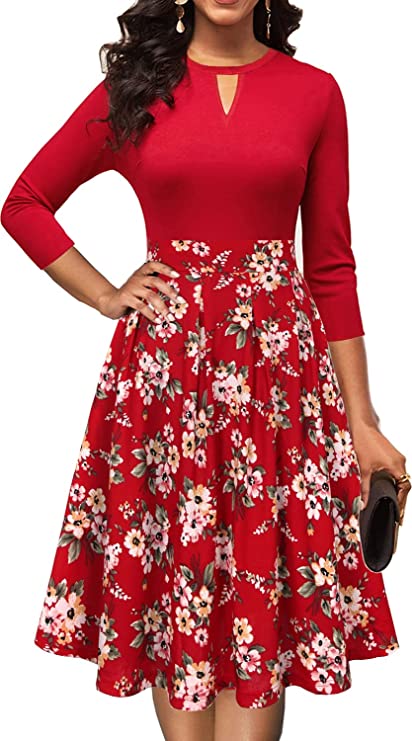 Vestido de festa casual feminino vintage floral patchwork swing com bolsos