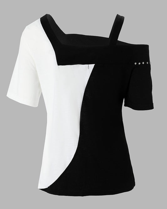 Blusa de ombro frio assimétrico Colorblock