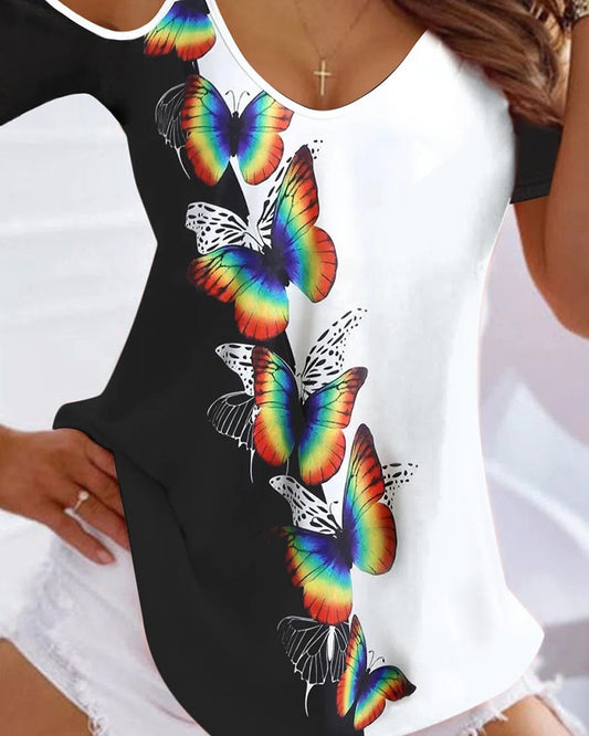 Blusa de ombro frio com estampa de borboleta