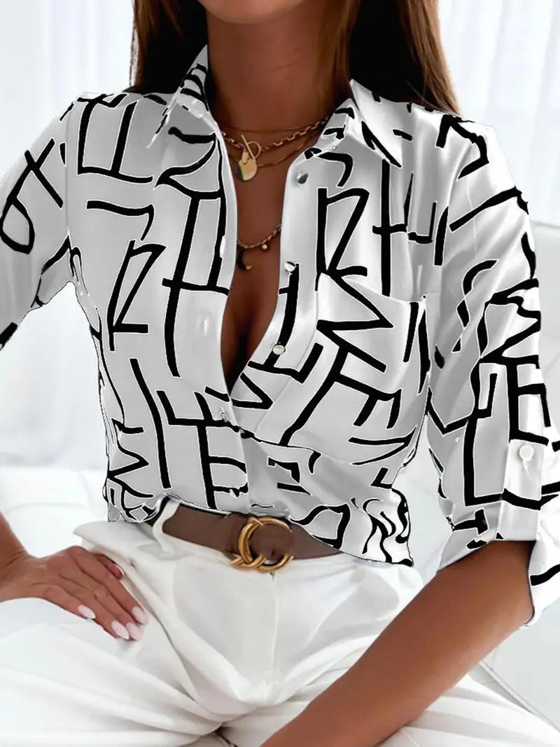 Blusa confortável com estampa de letras e camisas elegantes