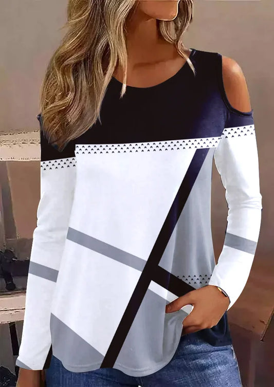 Camiseta Color Block de malha com gola redonda