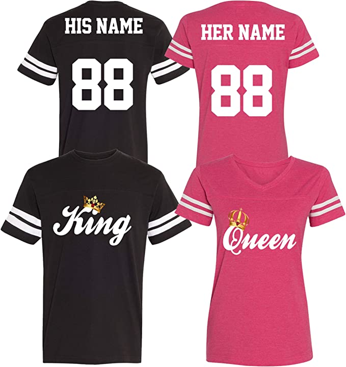 1 Par de camisetes King e Quem para namorados com nome e número personalizados nas costas