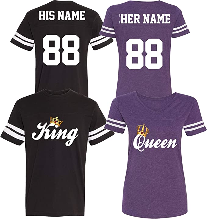 1 Par de camisetes King e Quem para namorados com nome e número personalizados nas costas