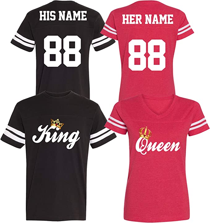 1 Par de camisetes King e Quem para namorados com nome e número personalizados nas costas