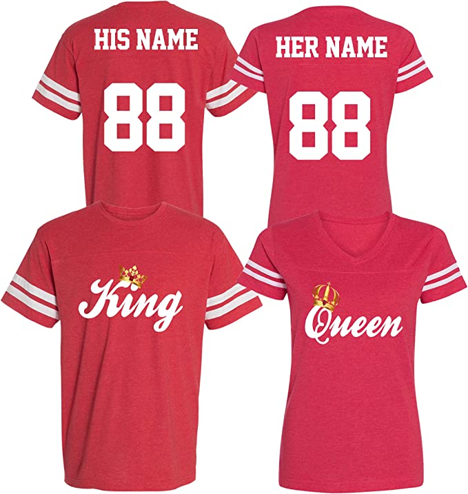 1 Par de camisetes King e Quem para namorados com nome e número personalizados nas costas