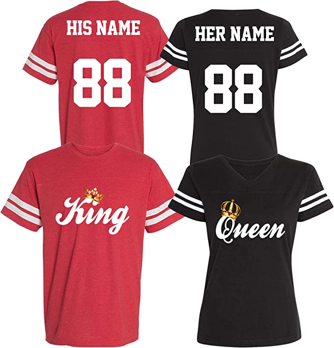 1 Par de camisetes King e Quem para namorados com nome e número personalizados nas costas