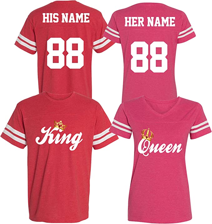 1 Par de camisetes King e Quem para namorados com nome e número personalizados nas costas