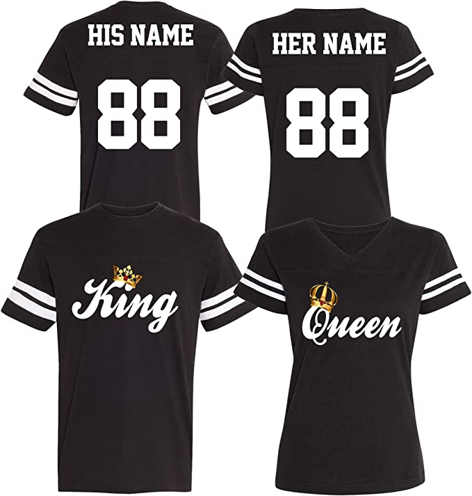 1 Par de camisetes King e Quem para namorados com nome e número personalizados nas costas