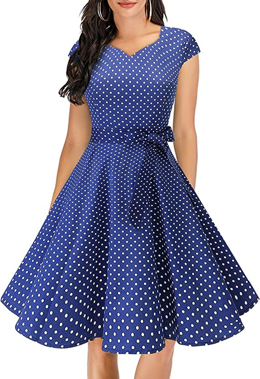 Vestido de chá vintage feminino com mangas curtas