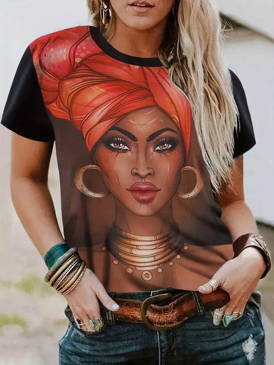 Camiseta com gola redonda estampada