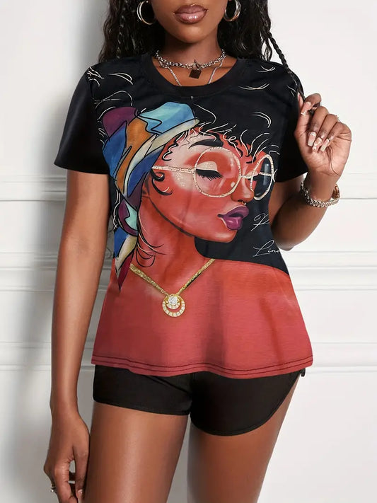 Camiseta com gola redonda estampada