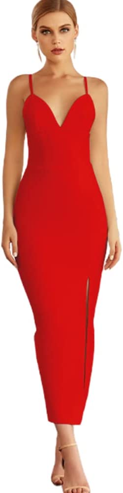 Vestido de verão bodycon sexy com decote em V e alça espaguete para celebridade noite