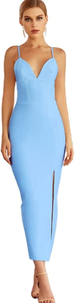 Vestido de verão bodycon sexy com decote em V e alça espaguete para celebridade noite