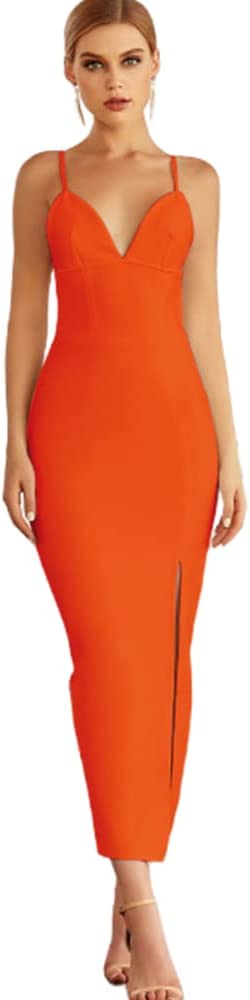 Vestido de verão bodycon sexy com decote em V e alça espaguete para celebridade noite