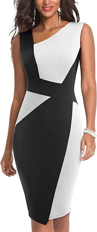 Vestido feminino vintage com retalhos de cor contrastante lápis de escritório para trabalho