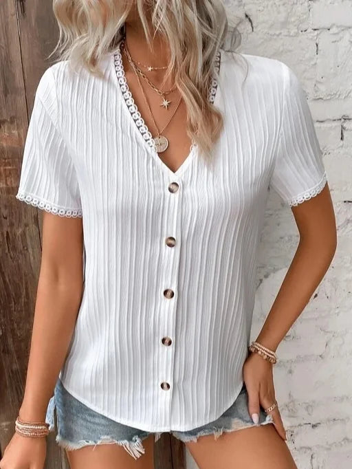 Blusa casual simples com decote em V