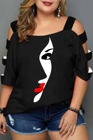 Camisetas casuais plus size com estampa vazada