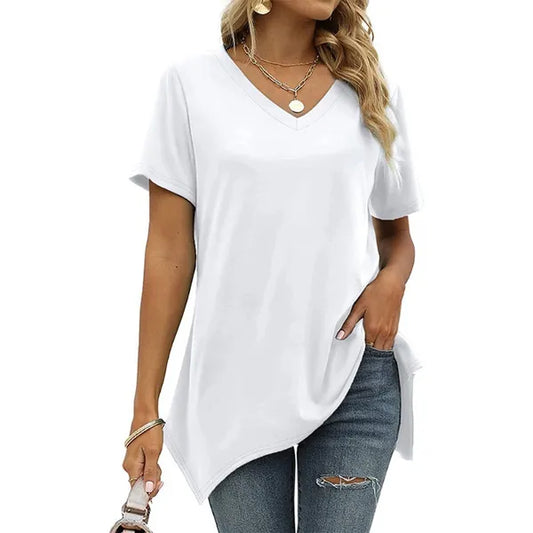 Blusas de verão com decote em V profundo e manga curta Blusas