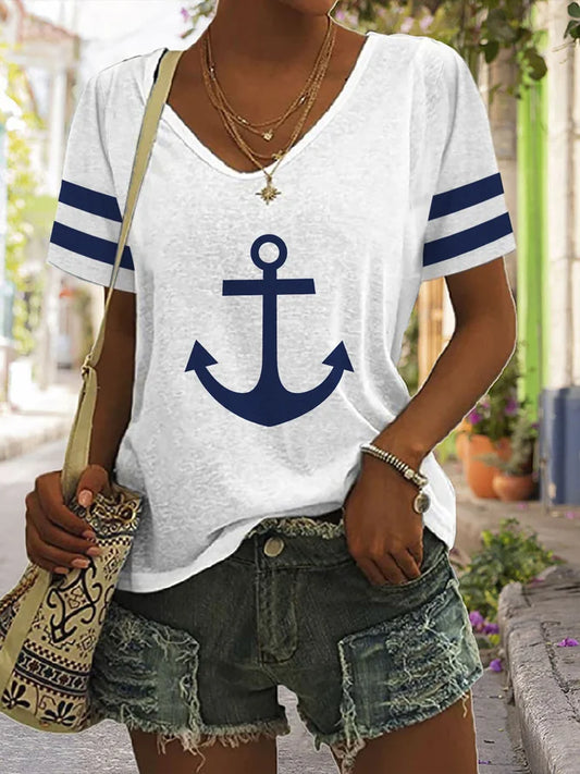 Camiseta Sea Anchor com decote em V