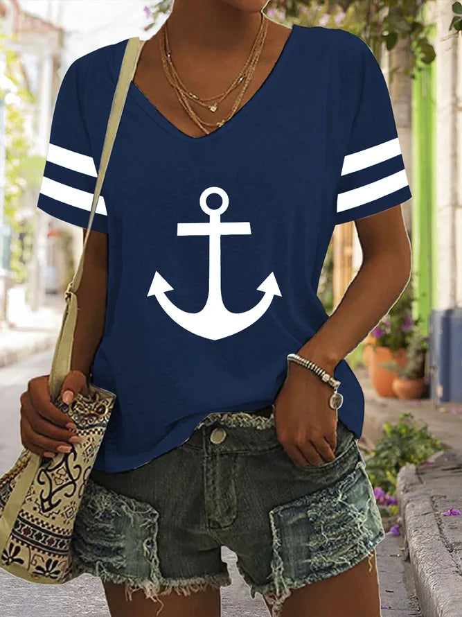 Camiseta Sea Anchor com decote em V