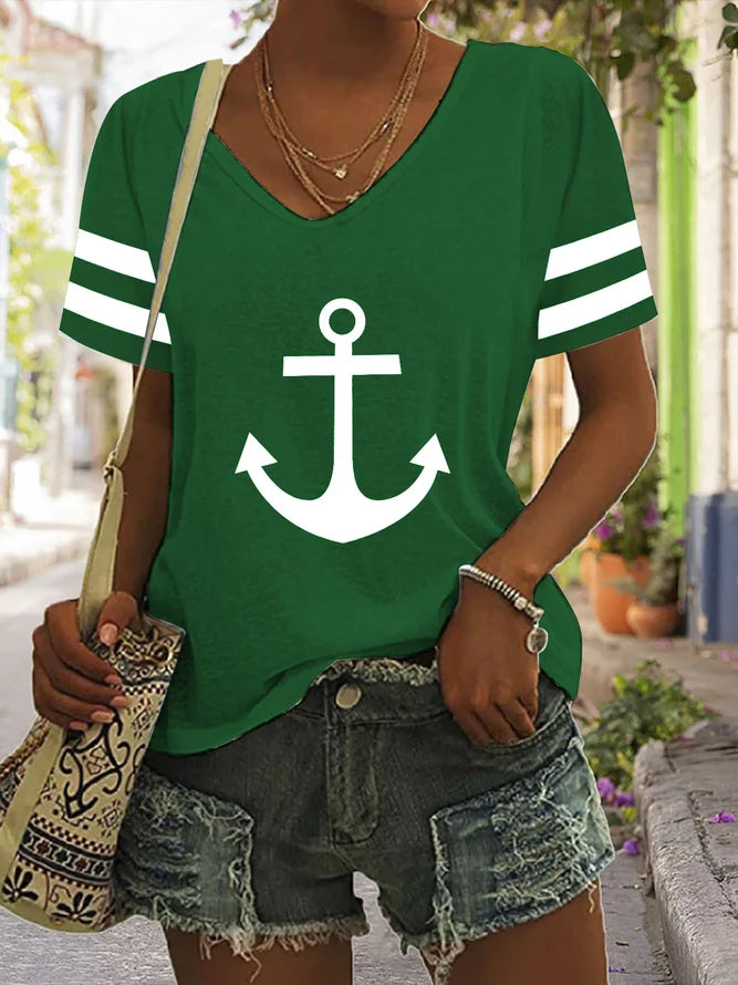 Camiseta Sea Anchor com decote em V