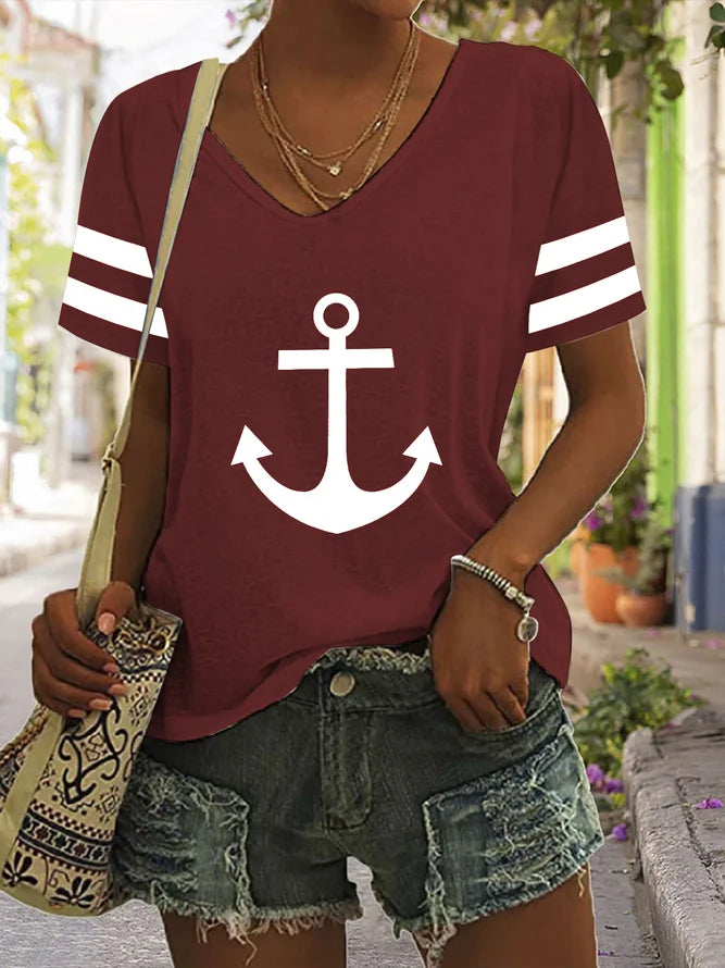 Camiseta Sea Anchor com decote em V