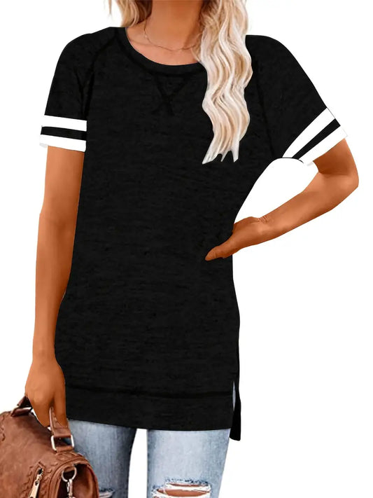 Camiseta básica básica de gola redonda e manga curta,