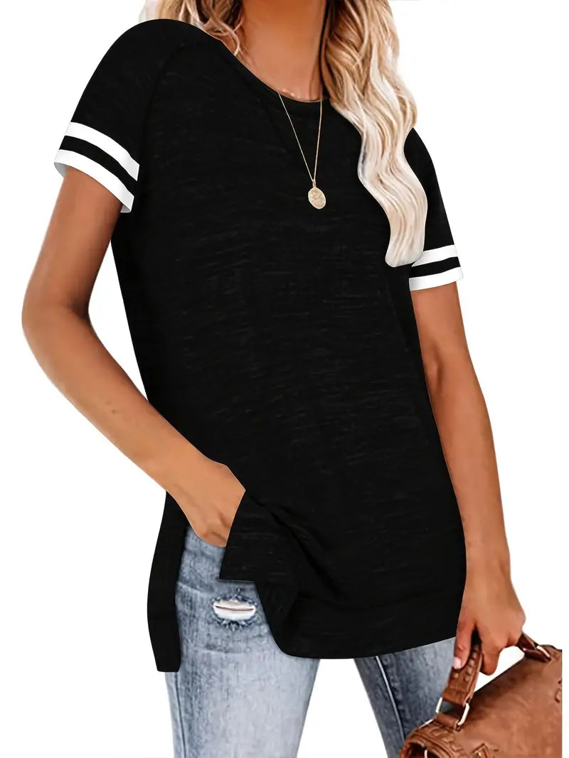 Camiseta básica básica de gola redonda e manga curta