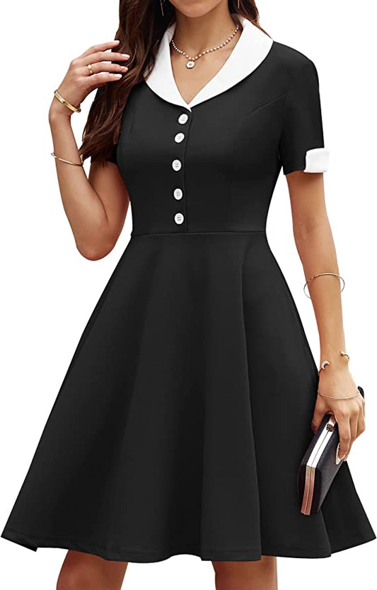 Vestido vintage com gola e elástico curto