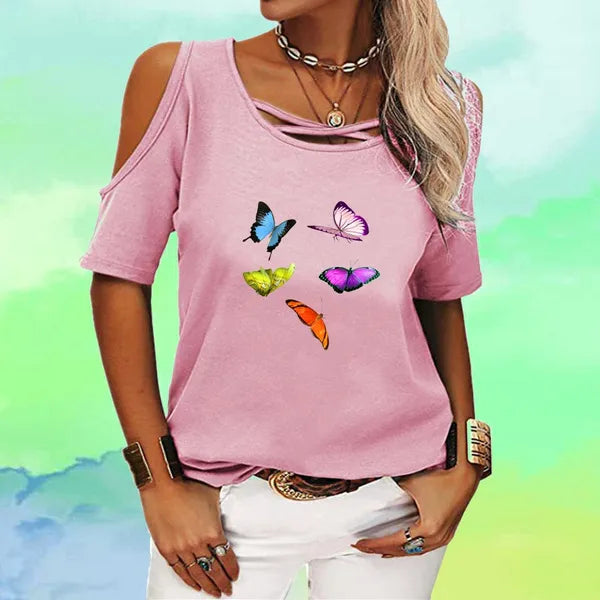 Camiseta Feminina com Estampa de Borboleta Moda de Verão