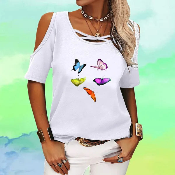 Camiseta Feminina com Estampa de Borboleta Moda de Verão