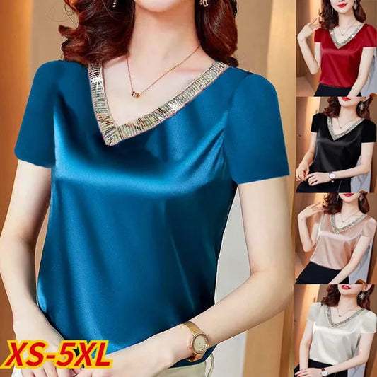Blusas Moda Feminina 2023 de Seda com decote em V Setim