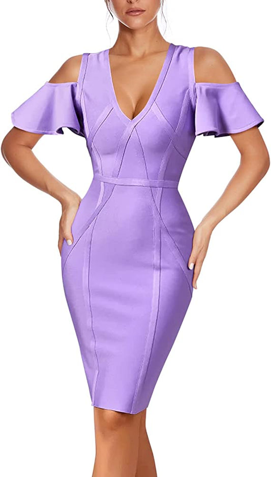 Vestido de festa feminino com decote em V sem mangas